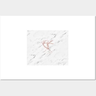 Rose gold deer - soft white marble Posters and Art